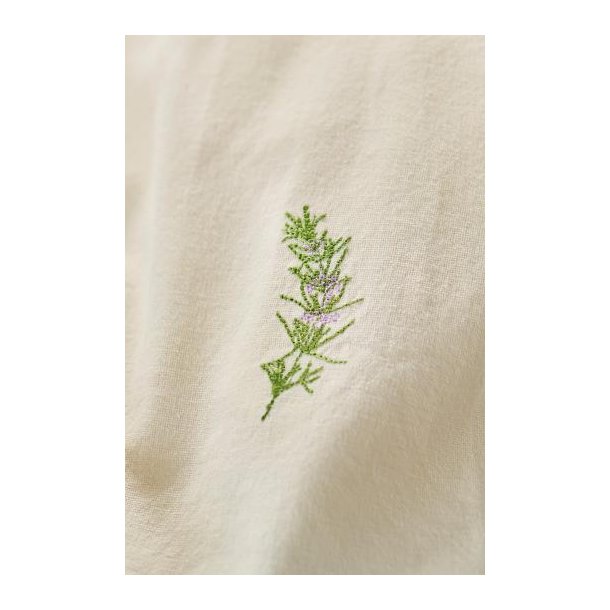 Stofserviet Summer Vibes m/broderi af rosmarin, butter cream, B: 40 L: 40cm, Ib Laursen