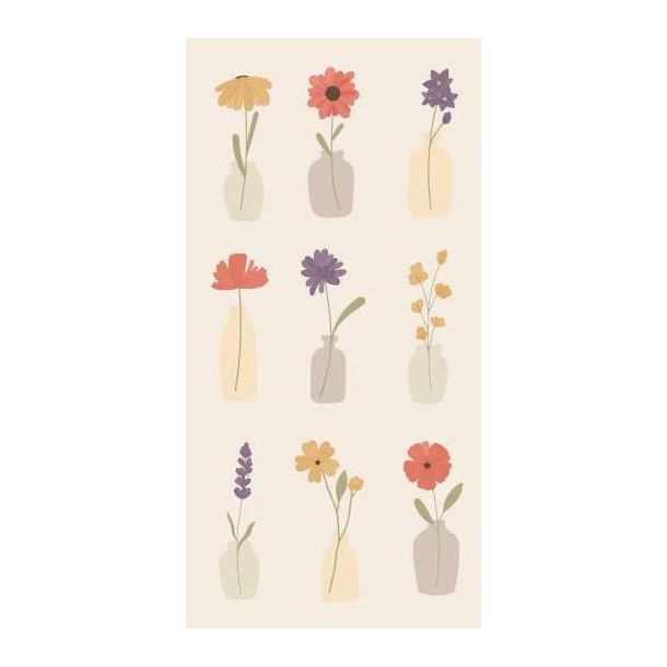 Serviet m/print af blomster i vaser 16 stk/pk, B: 40 L: 40cm, Papir, Ib Laursen