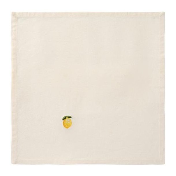 Stofserviet Summer Vibes m/broderi af citron, butter cream, B: 40 L: 40cm, Ib Laursen