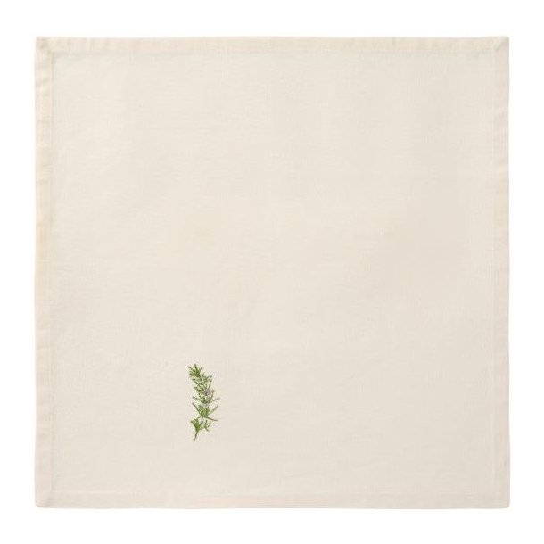 Stofserviet Summer Vibes m/broderi af rosmarin, butter cream, B: 40 L: 40cm, Ib Laursen