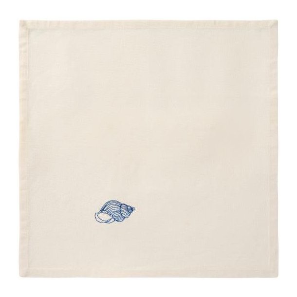 Stofserviet Atlantis m/broderi af bl� konkylie, butter cream, B: 40 L: 40cm, Ib Laursen