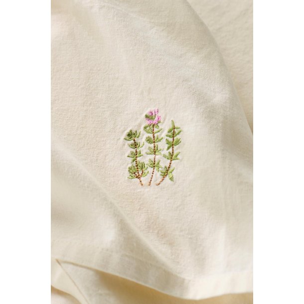 Stofserviet Summer Vibes m/broderi af timian butter cream, B: 40 L: 40, Ib Laursen