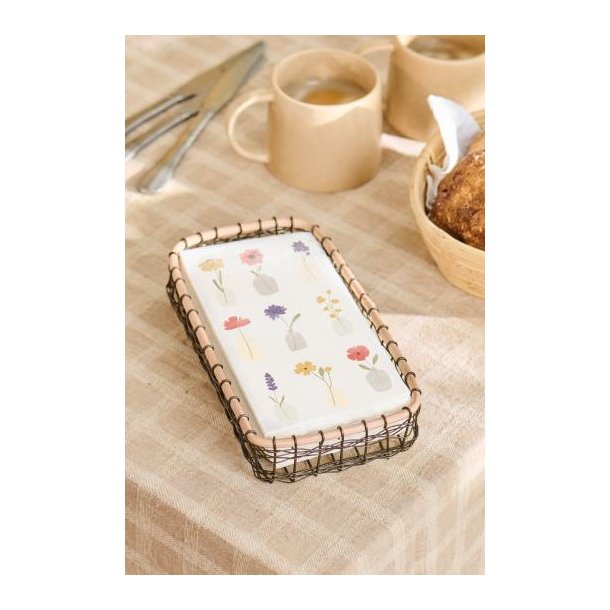 Serviet m/print af blomster i vaser 16 stk/pk, B: 40 L: 40cm, Papir, Ib Laursen
