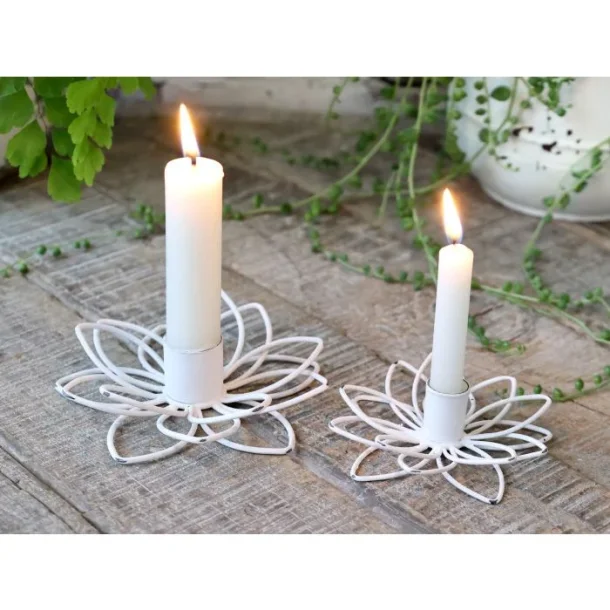 Lysestage blomst til kertelys, H3/�9 cm antique hvid