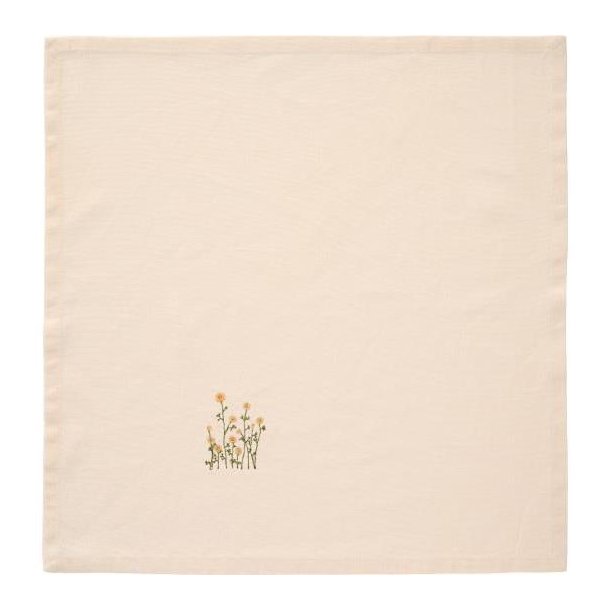 Stofserviet Flora med broderi af gule smrblomster butter cream, B: 40 L: 40, 100% Bomuld, Ib Laurse