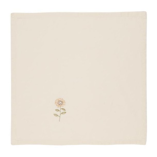 Stofserviet Flora med broderi af solsikke, butter cream, B: 40 L: 40, 100% Bomuld, Ib Laursen