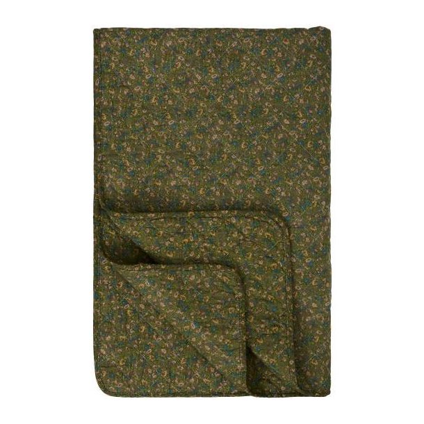 Vatt�ppe, Quiltet gr� m/gr�nne, bl� og rosa blomster 130x180cm, Ib Laursen