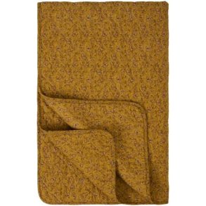 Vatt�ppe, Quiltet mustard m/gr�nne, gr� og brune blomsterranker 130x180cm, Ib Laursen