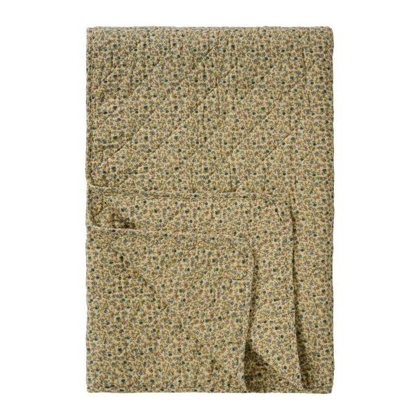Vatt�ppe, Quiltet, cremefarvet m/bl� og rosa blomster, B: 130 L: 180, Ib Laursen