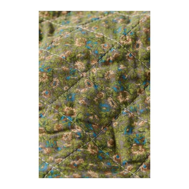Vatt�ppe, Quiltet gr� m/gr�nne, bl� og rosa blomster 130x180cm, Ib Laursen