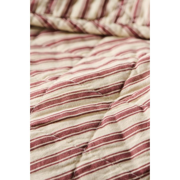 Vatt�ppe, Quiltet sand m/dusty plum striber 130x180cm, Ib Laursen
