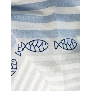 Viskestykke, M/ Broderi af 6 Fisk, 50x70cm, Hr/Bomuld
