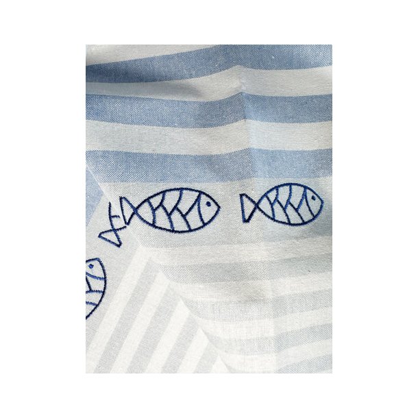 Viskestykke, M/ Broderi af 6 Fisk, 50x70cm, Hr/Bomuld