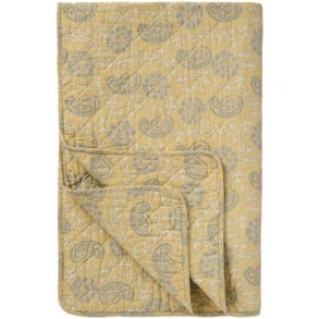 Quiltet vatt�ppe, sart gul m/off white og gr�t m�nster, 130x180cm, Ib Laursen