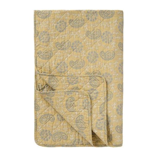 Quiltet vatt�ppe, sart gul m/off white og gr�t m�nster, 130x180cm, Ib Laursen