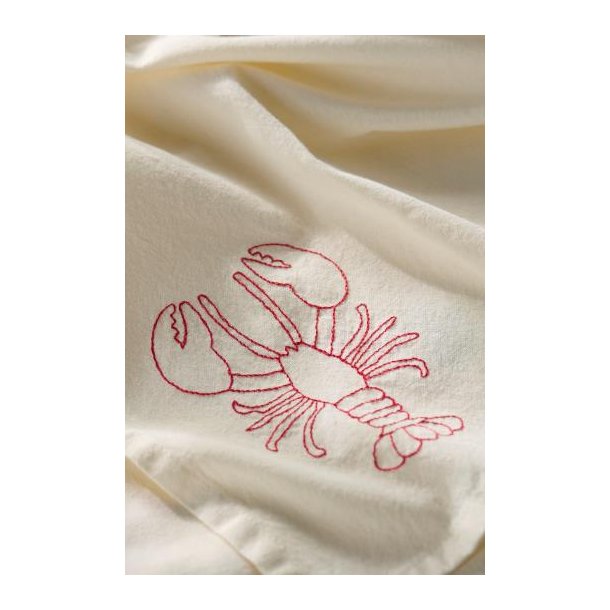 Viskestykke Atlantis m/broderi af hummer butter cream, B: 50 L: 70, Ib Laursen
