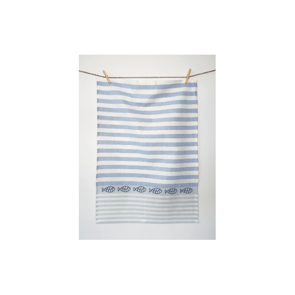 Viskestykke, M/ Broderi af 6 Fisk, 50x70cm, Hr/Bomuld