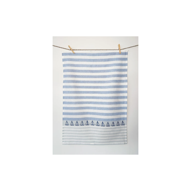 Viskestykke, M/ Broderi af Sejlbde p rkke, 50x70cm, Hr/Bomuld