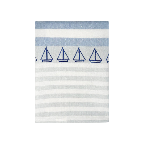Viskestykke, M/ Broderi af Sejlbde p rkke, 50x70cm, Hr/Bomuld
