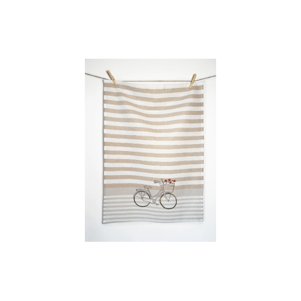 Viskestykke, Cykel M/blomsterkurv, 50x70cm, Hr/Bomuld