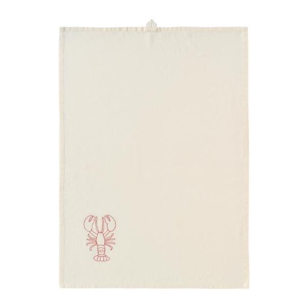 Viskestykke Atlantis m/broderi af hummer butter cream, B: 50 L: 70, Ib Laursen