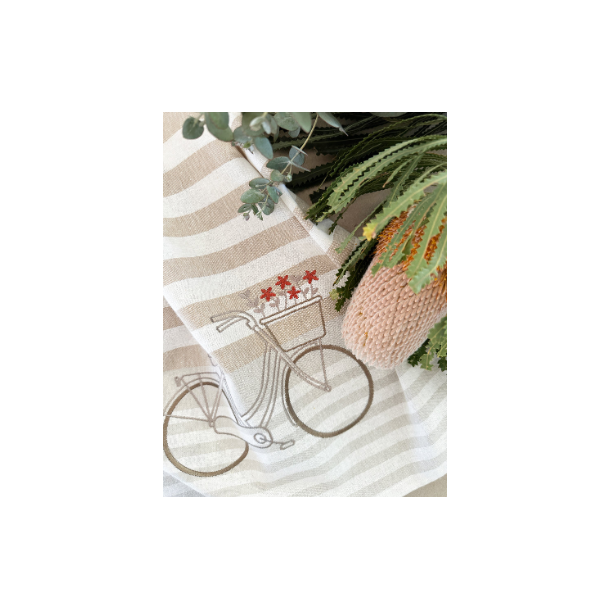Viskestykke, Cykel M/blomsterkurv, 50x70cm, Hr/Bomuld