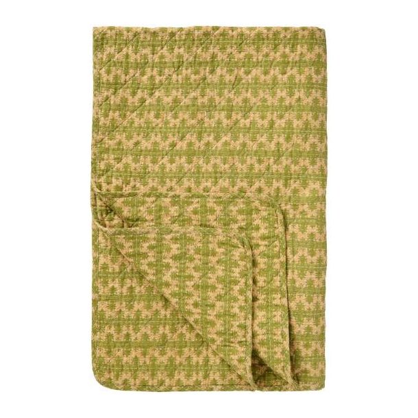 Quiltet Vatt�ppe, m/gr�nt m�nster, 130x180cm, Bomuld Ib Laursen