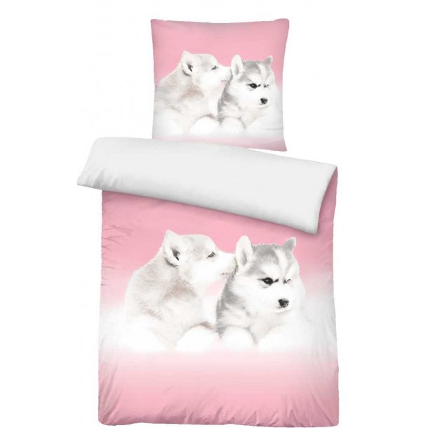 Junior sengetj, Hunde, Bomuldssatin, Pink, 100x140 cm